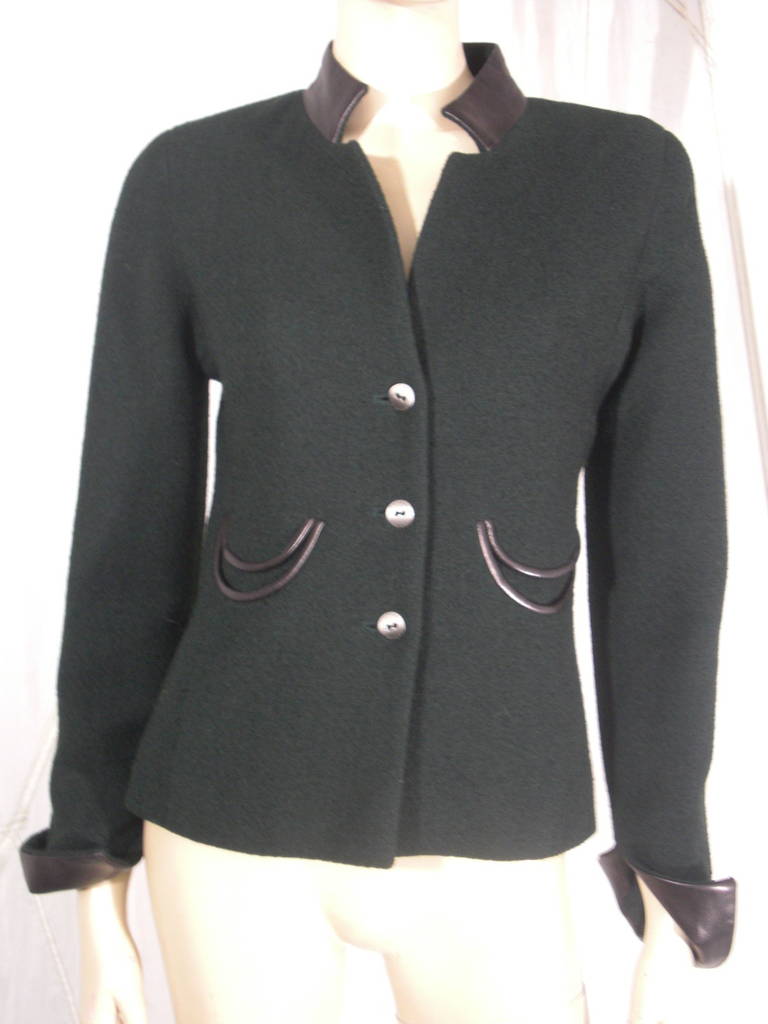 Chanel Emerald Green Jacket with Black Leather detailing