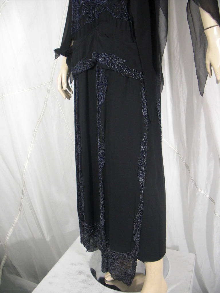 1920s Beaded Black Silk Chiffon Flapper Dress 3