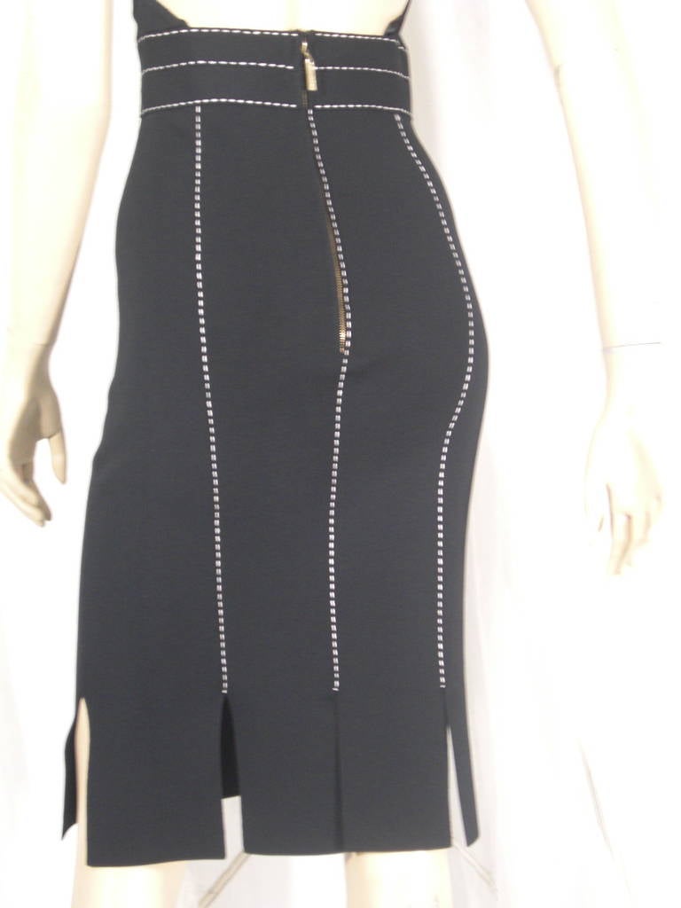 Herve Leger Black Neoprene Car Wash Dress with White Stitching In Excellent Condition In Gresham, OR