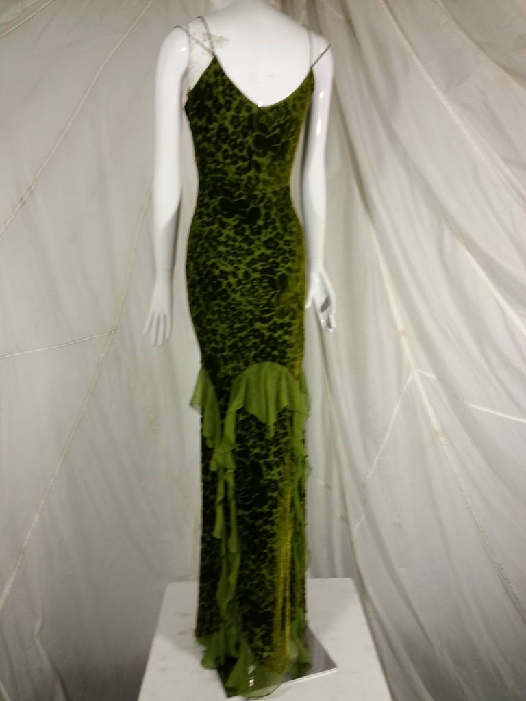 Green John Galliano 1930s Inspired Burnt Out Velvet and Silk Chiffon Dress