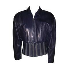 1980s Claude Montana Aubergine Leather Corseted Bomber