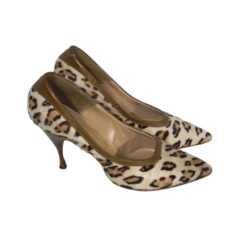 1960s Stenciled Leopard Calf Stilettos For Sale at 1stDibs