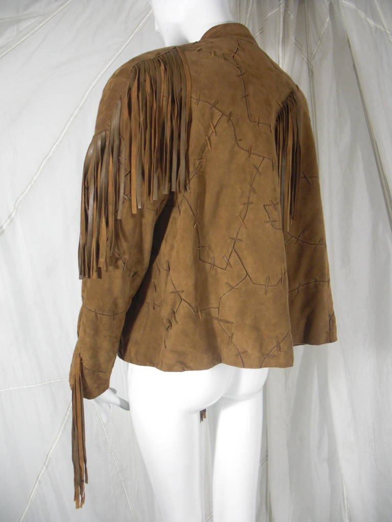 1980s Claude Montana Brown Suede Fringe Jacket 1