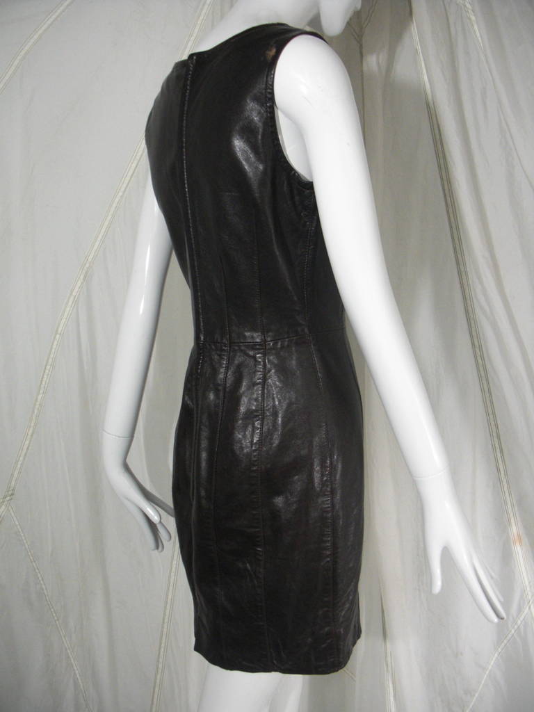 Women's 1990s Krizia Mod Ebony Leather Mod Dress