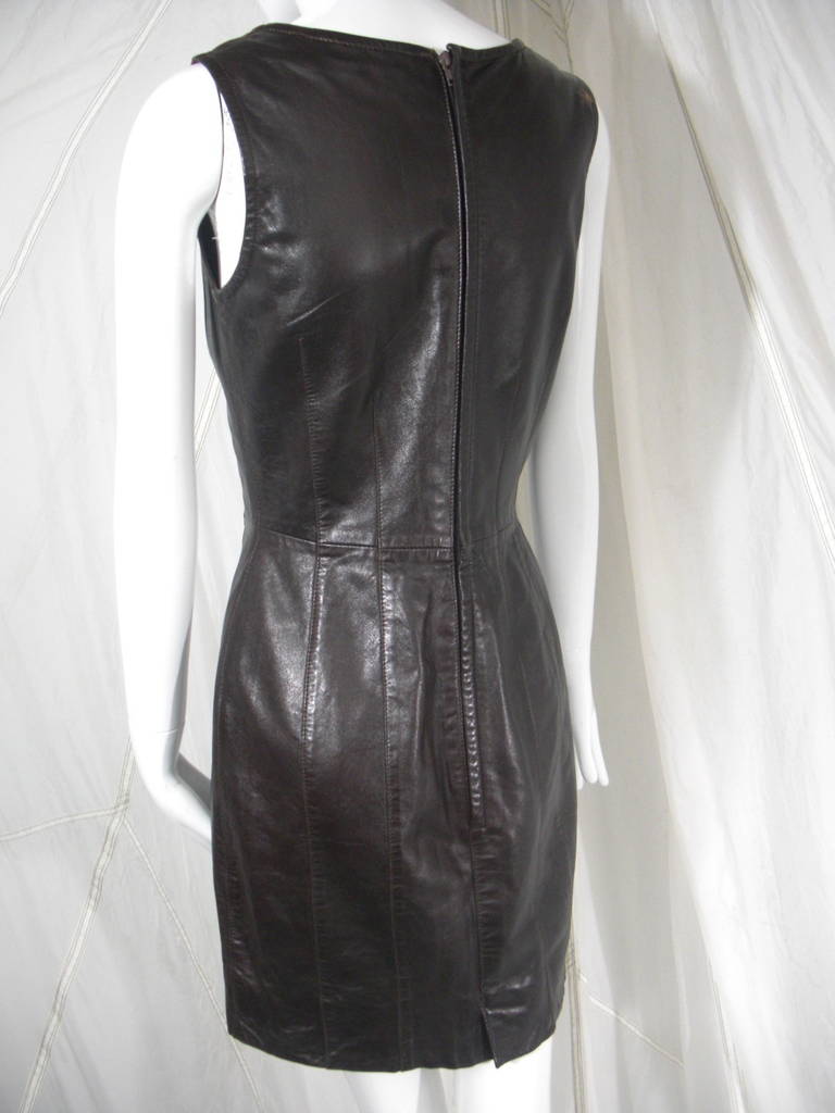 1990s Krizia Mod Ebony Leather Mod Dress In Excellent Condition In Gresham, OR