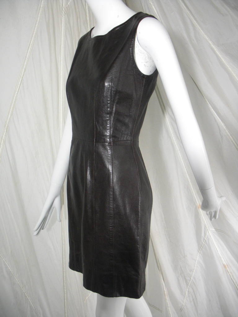 Black 1990s Krizia Mod Ebony Leather Mod Dress