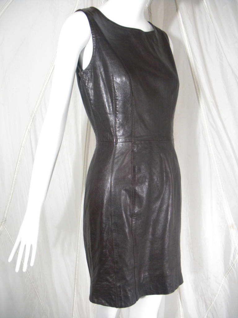 1990s Krizia Mod Ebony Leather Mod Dress 1