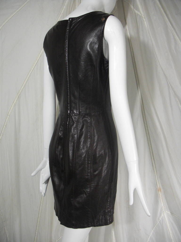 1990s Krizia Mod Ebony Leather Mod Dress 2