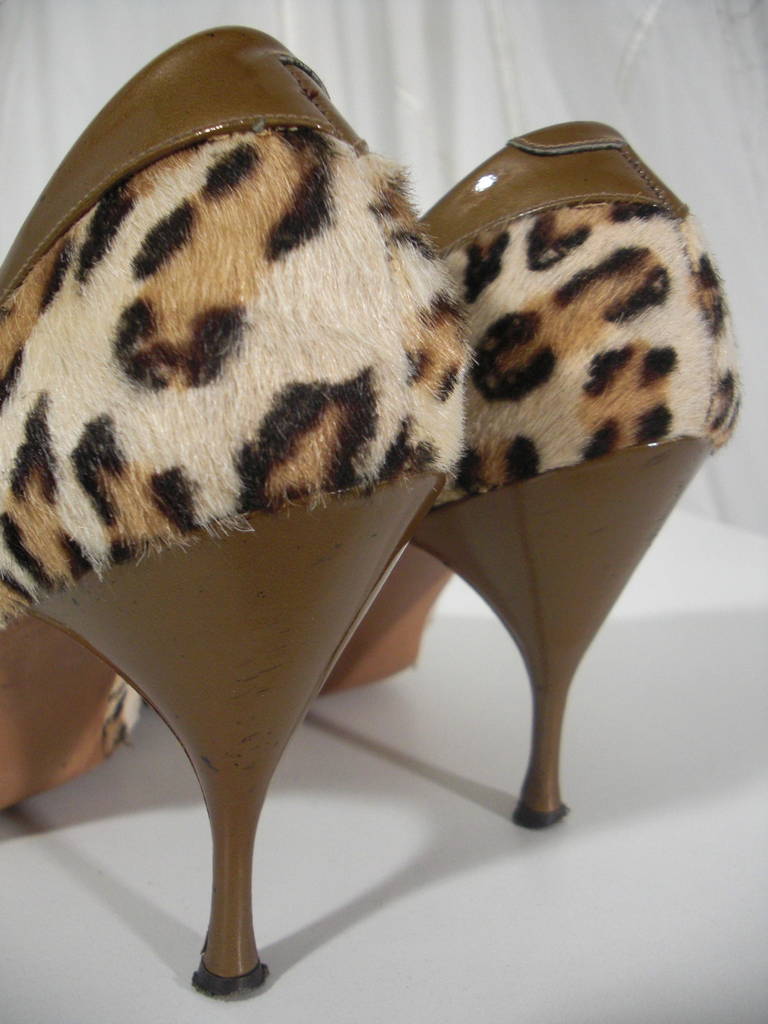 1960s Stenciled Leopard Calf Stilettos 2