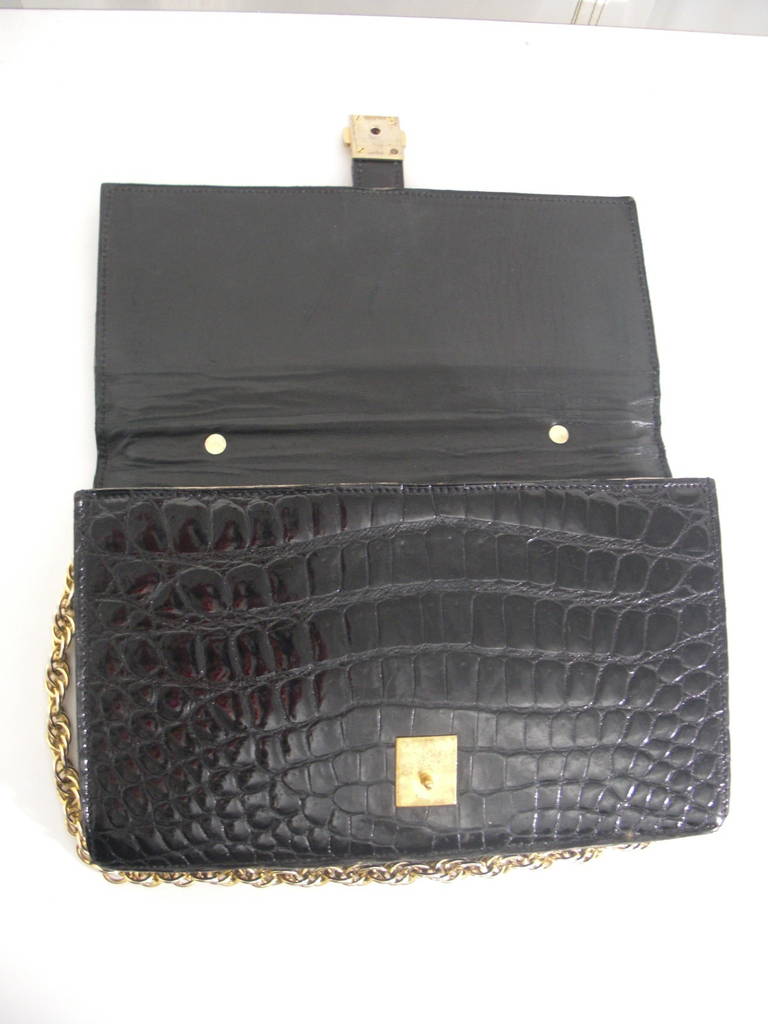 1960s Saks 5th Avenue Alligator Bag with Gold Chain Handle 2