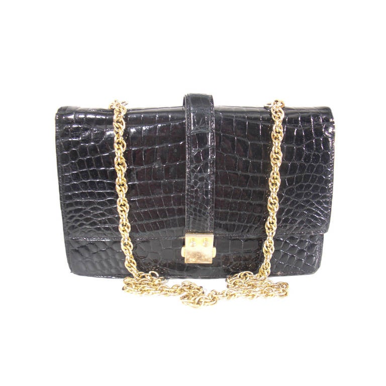 1960s Saks 5th Avenue Alligator Bag with Gold Chain Handle