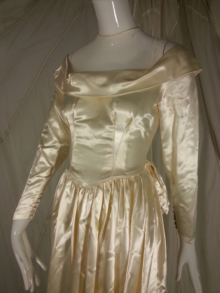 1949 Adeline Creme Satin Wedding Gown for City of Paris 2