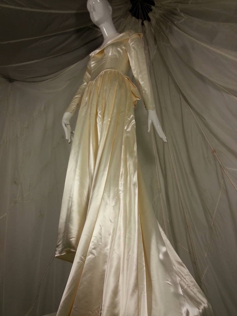 1949 Adeline Creme Satin Wedding Gown for City of Paris 3