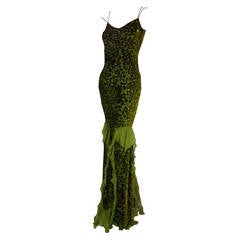 John Galliano 1930s Inspired Burnt Out Velvet and Silk Chiffon Dress