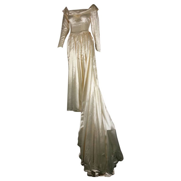 1949 Adeline Creme Satin Wedding Gown for City of Paris