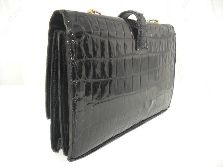 1950s Vasser Black Alligator Handbag