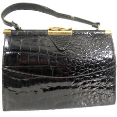 1950s Vasser Black Alligator Handbag