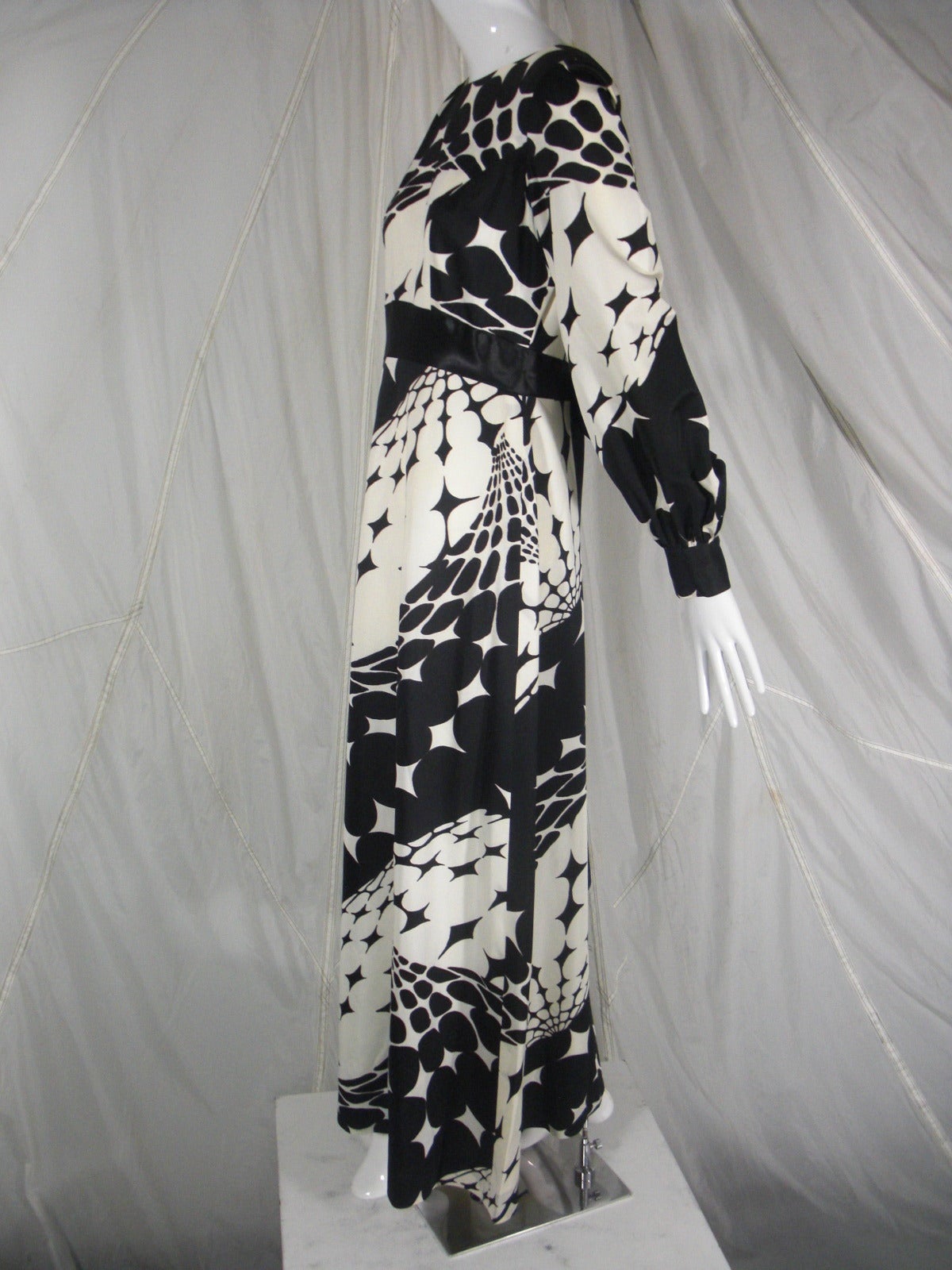 1970s Estevez Black and White Abstract Jersey Maxi Dress 1