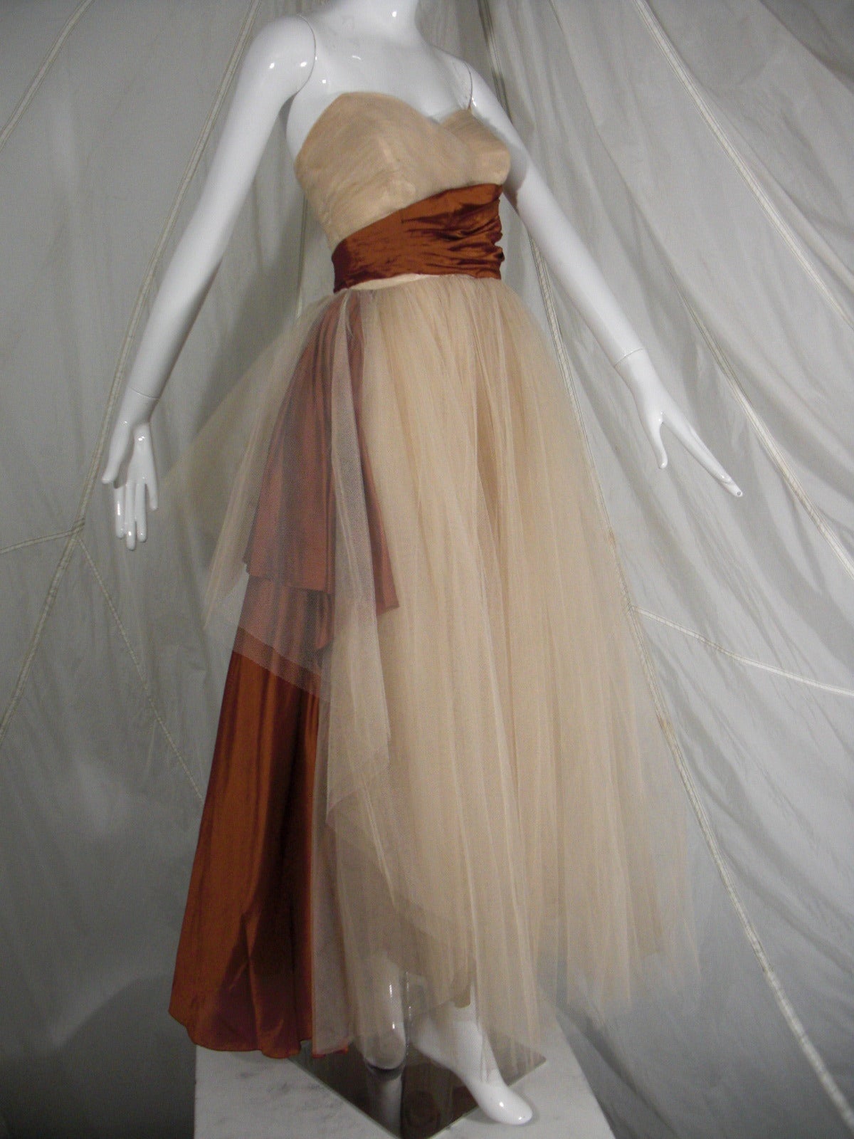 1950s Will Steinman Tulle and Silk Ball Gown In Good Condition In Gresham, OR