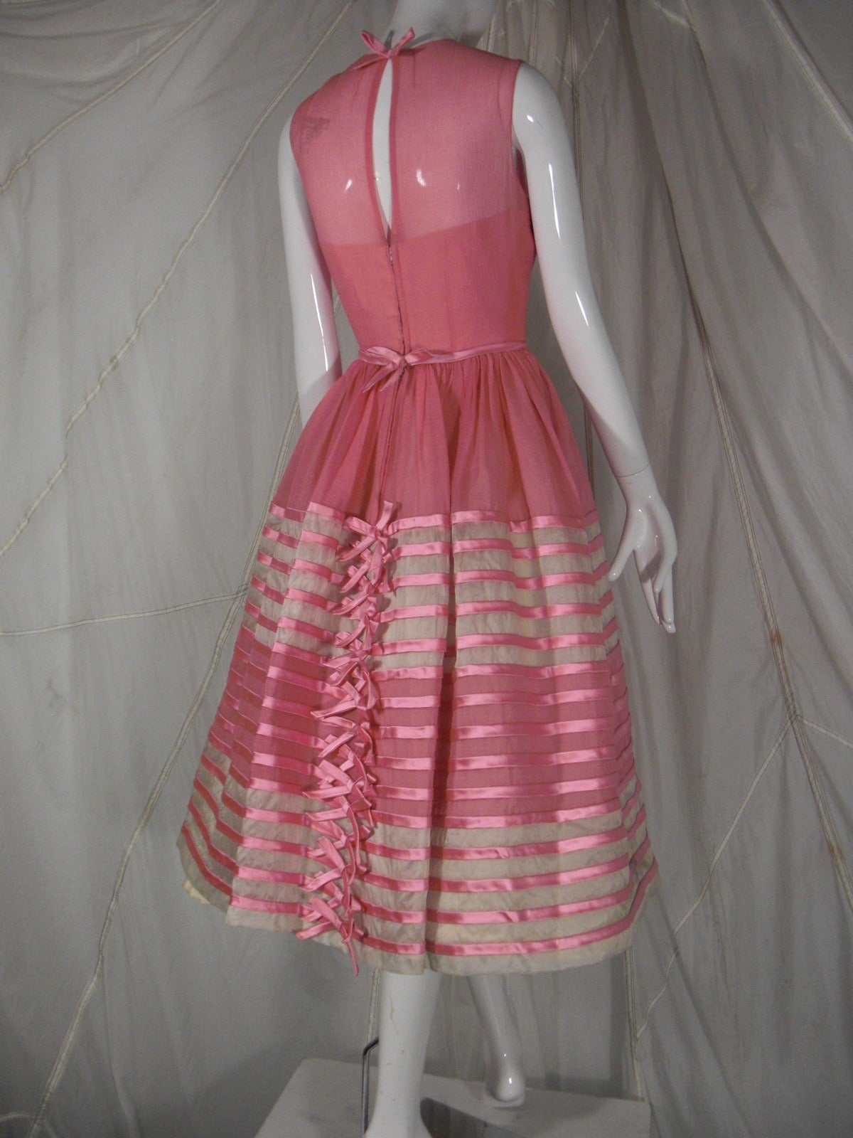 1960s Martha Pink Silk Organza over Tulle Cocktail Dress In Excellent Condition In Gresham, OR