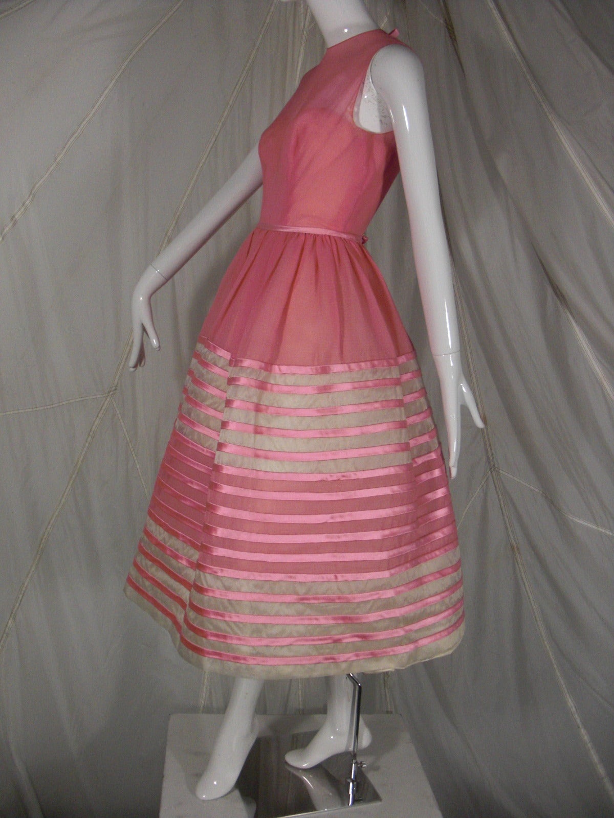 Women's 1960s Martha Pink Silk Organza over Tulle Cocktail Dress
