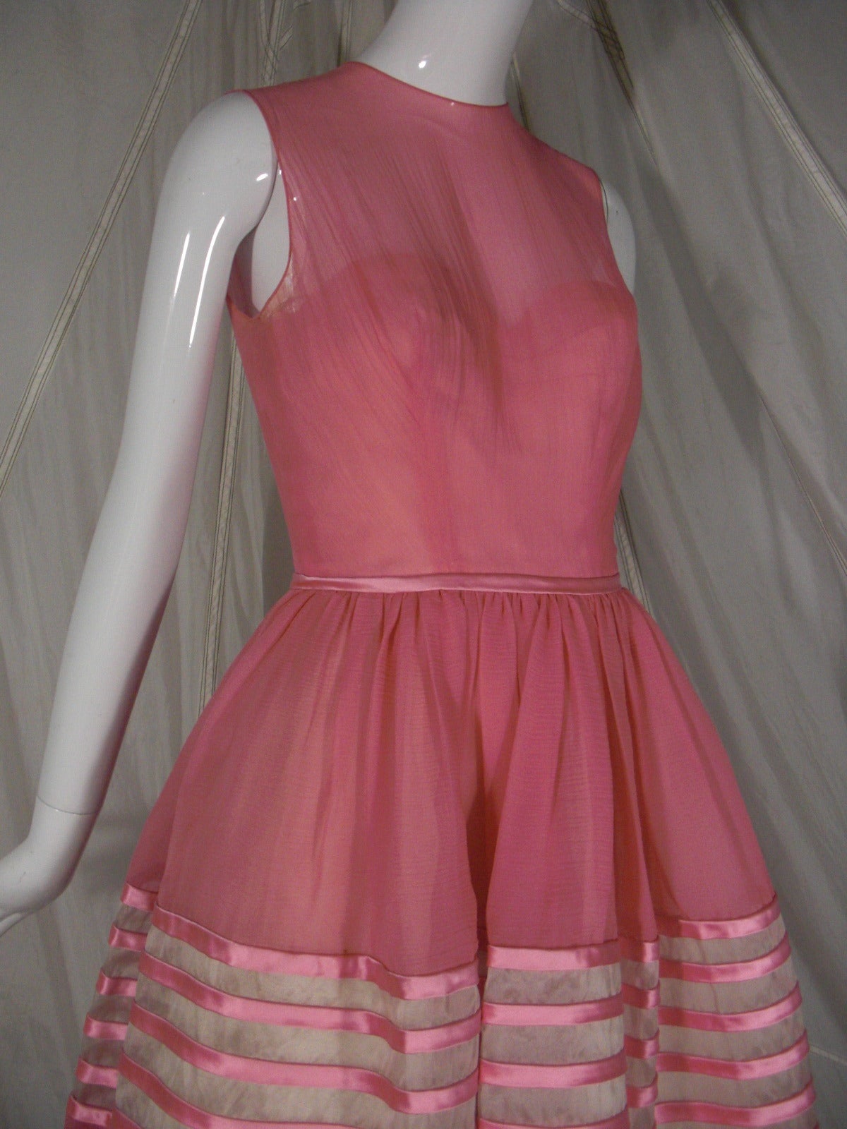 1960s Martha Pink Silk Organza over Tulle Cocktail Dress 1