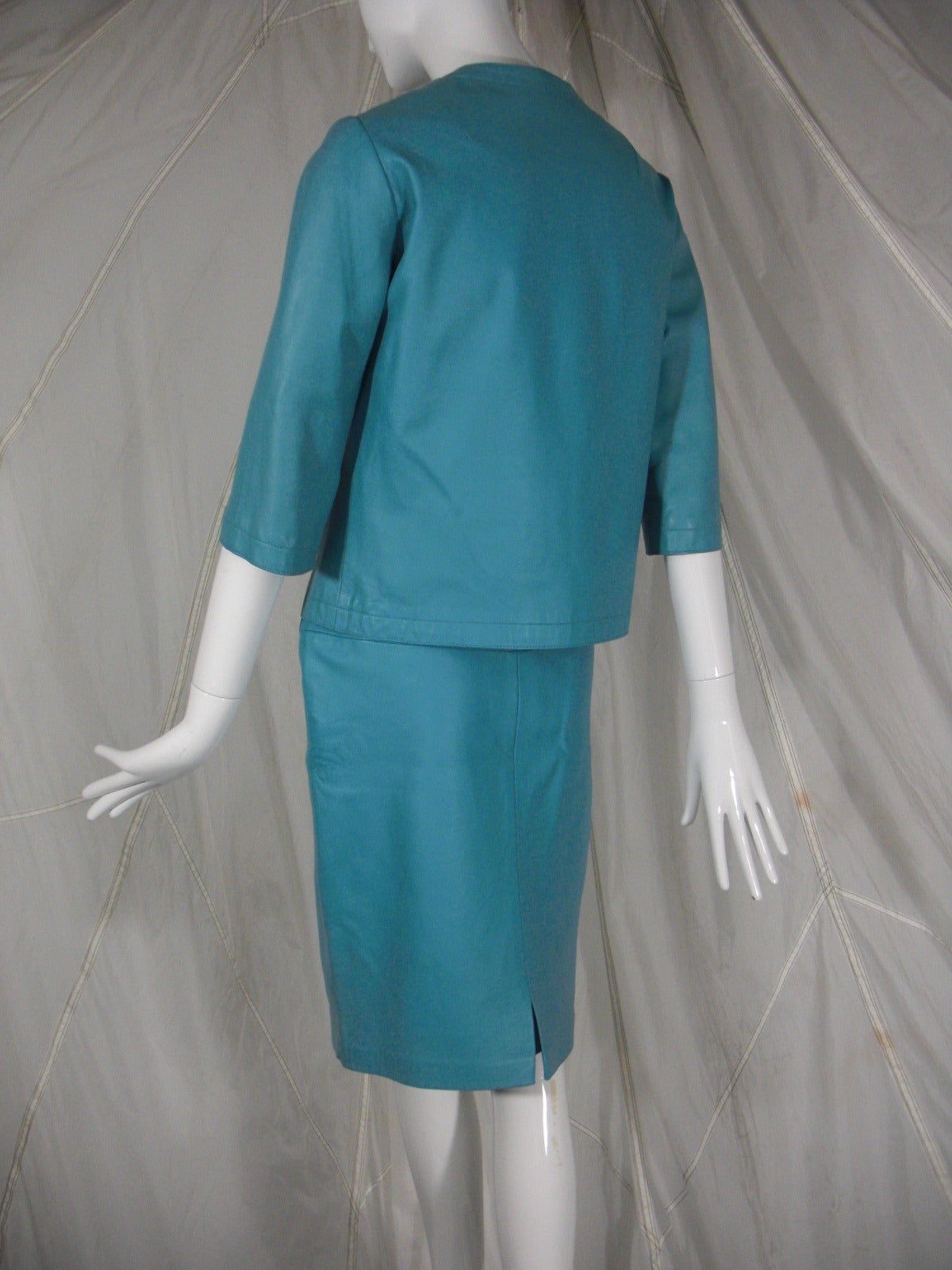 1960s Mc Douglas of Paris Turquoise Leather Suit In Excellent Condition In Gresham, OR