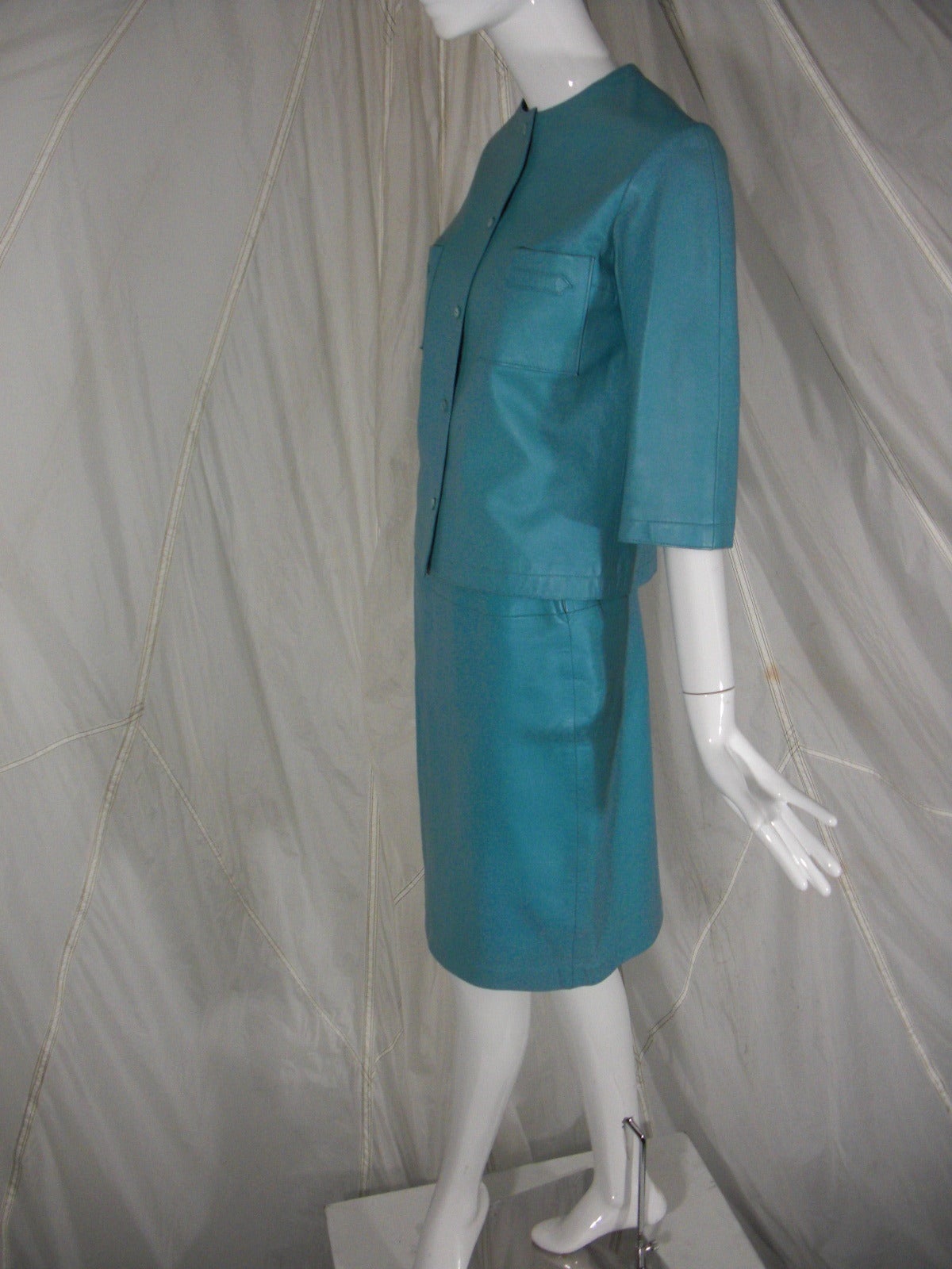 Women's 1960s Mc Douglas of Paris Turquoise Leather Suit