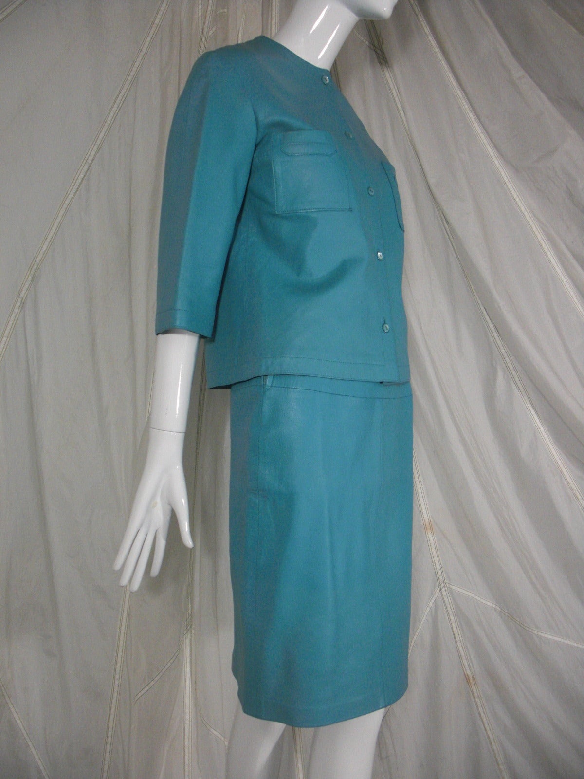 1960s Mc Douglas of Paris Turquoise Leather Suit 1