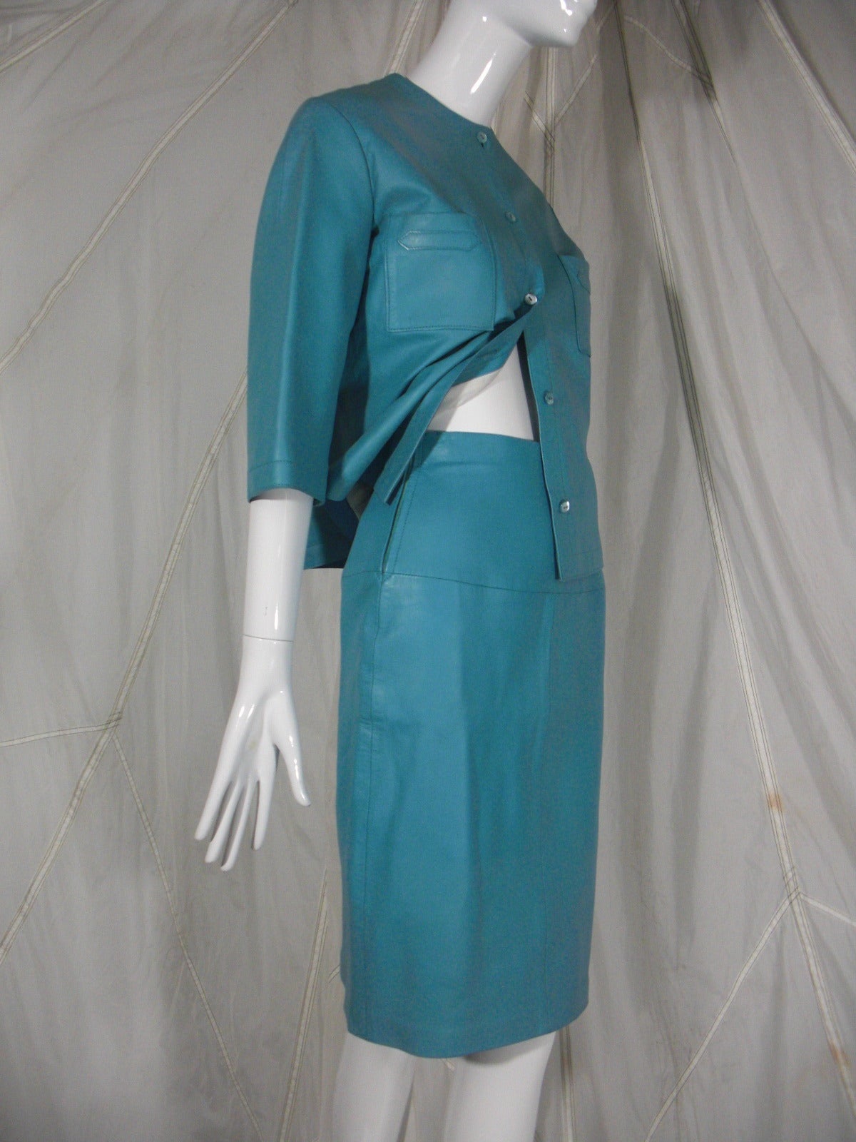 1960s Mc Douglas of Paris Turquoise Leather Suit 2