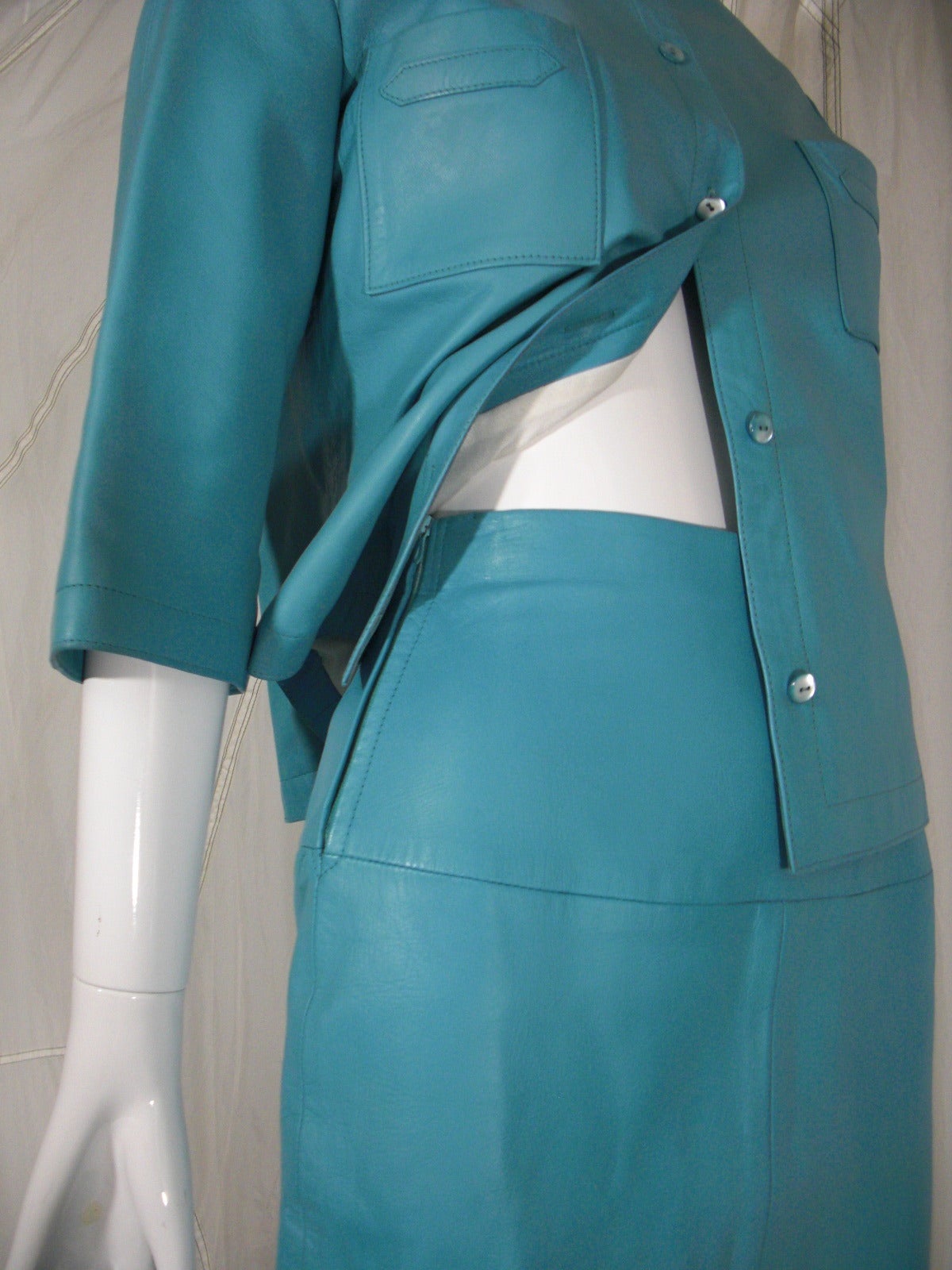 1960s Mc Douglas of Paris Turquoise Leather Suit 3