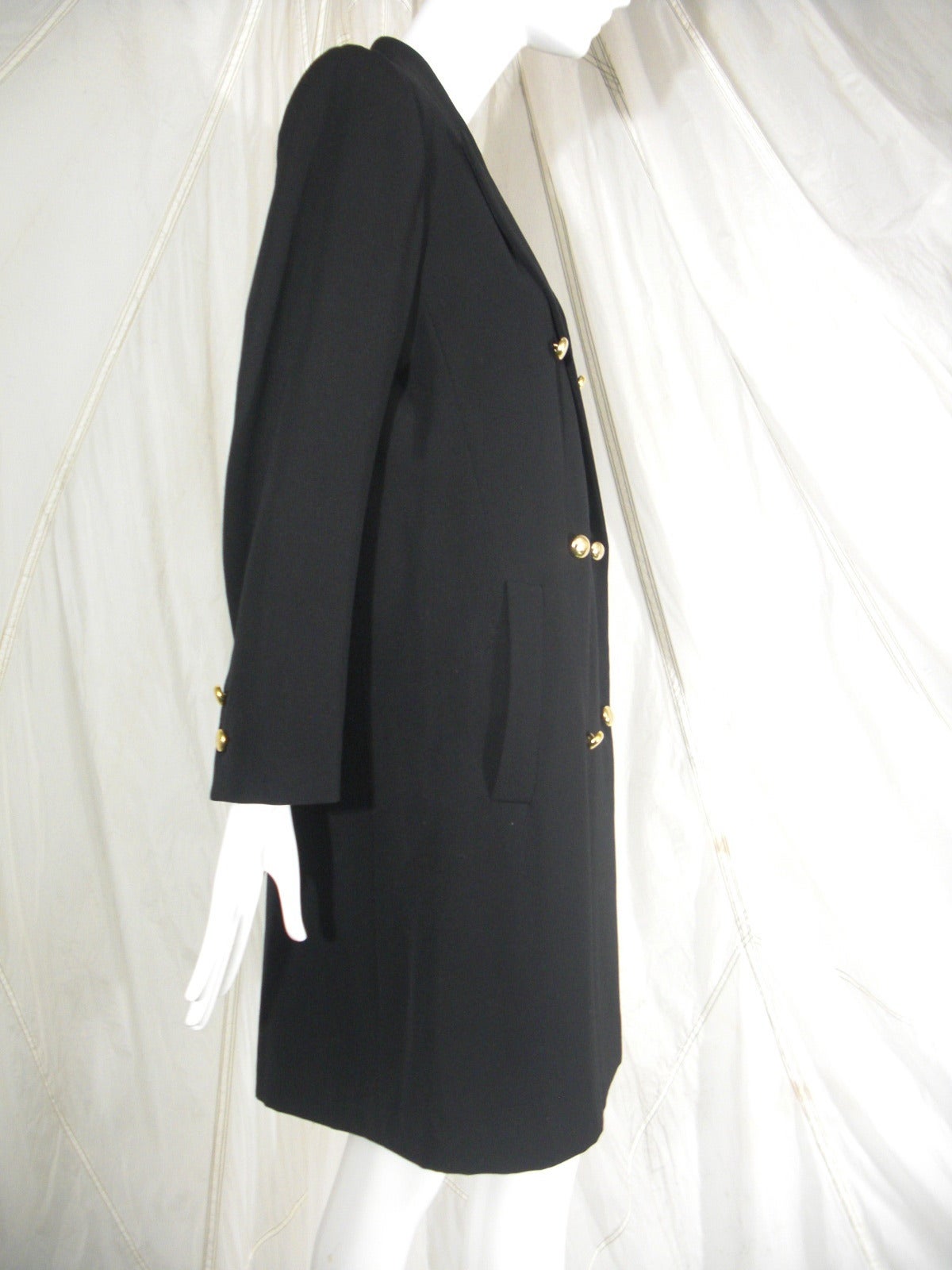 Women's or Men's 1980s Saint Laurent Rive Gauche Black Double Breasted Coat