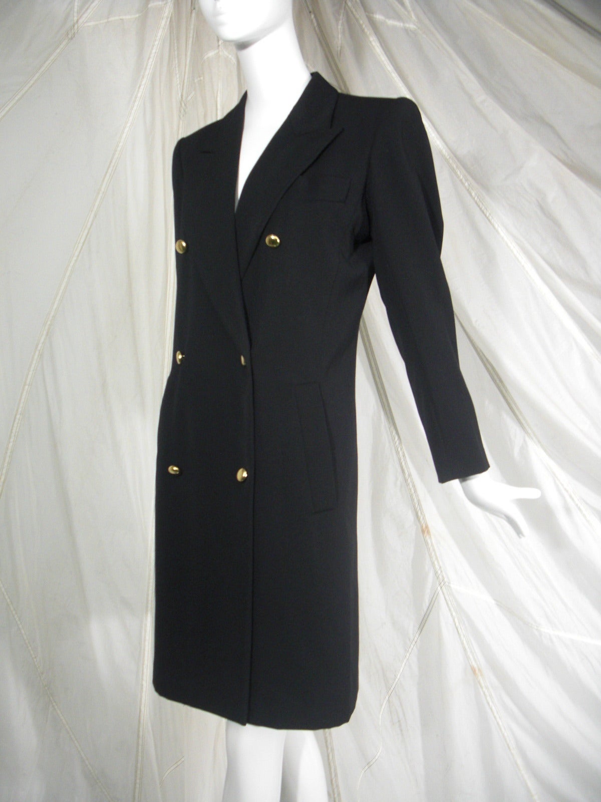 1980s Saint Laurent Rive Gauche Black Double Breasted Coat 1
