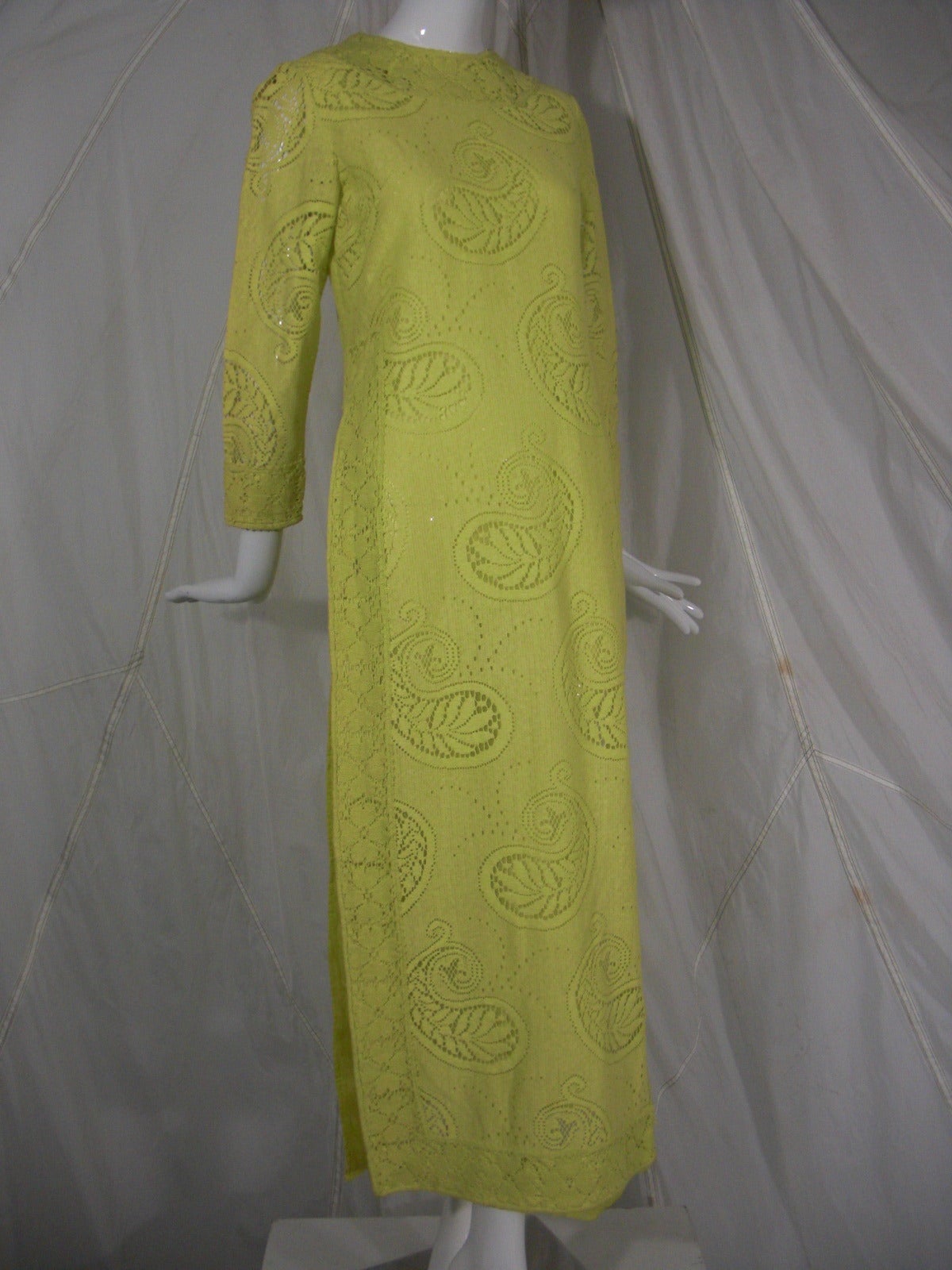 Brown 1960s Rebecca Chartreuse Tunic in Paisley Lace