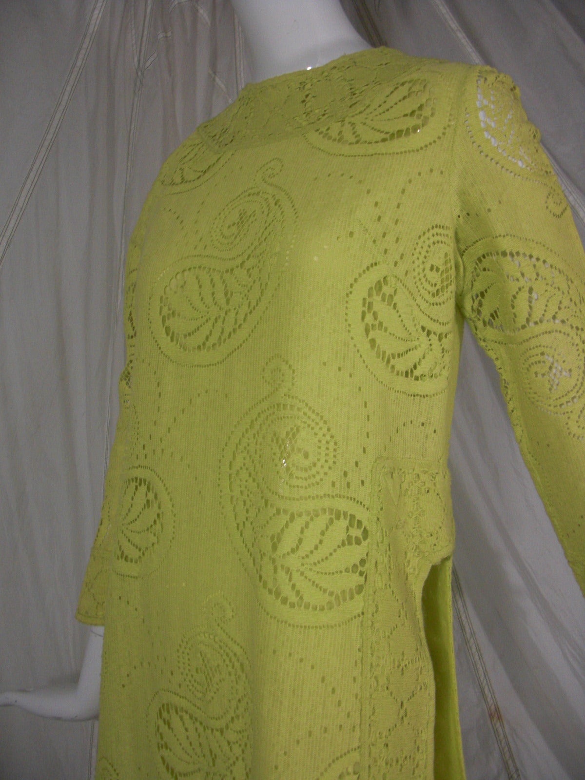 1960s Rebecca Chartreuse Tunic in Paisley Lace 2