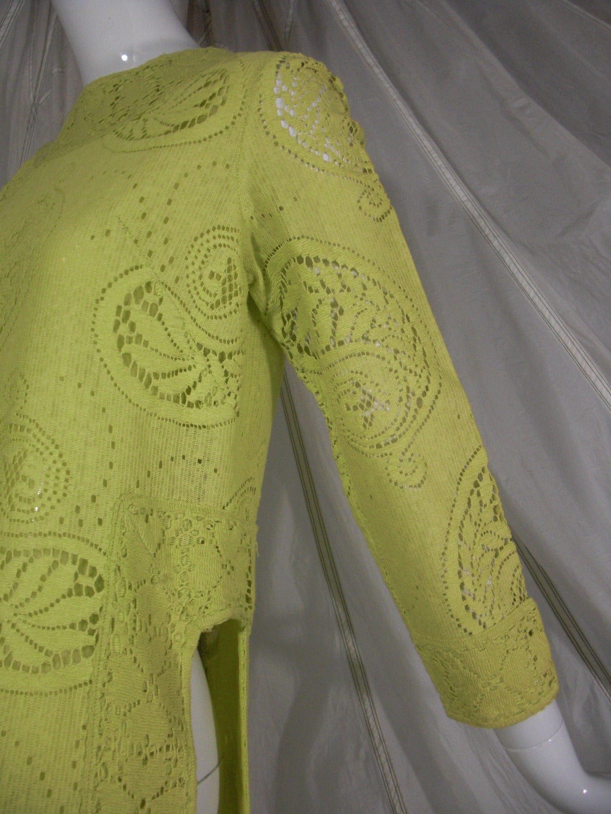 1960s Rebecca Chartreuse Tunic in Paisley Lace 3