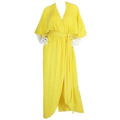 Vintage 1970s Backless Yellow Wrap Halston Maxi Dress