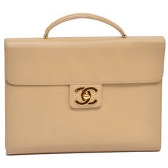 Chanel Caviar Beige Handbag Briefcase  Large Size Mint