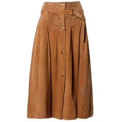 Claude Montana pour Ideal Cuir Vintage 1980s 80s Brown Leather Skirt