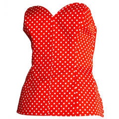 Retro Yves Saint Laurent " Rive Gauche " Polka Dot Red & White Corset Bustier