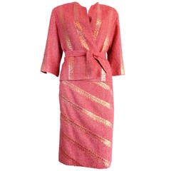 CHANEL PARIS Shine stripe bouclé 2pc. skirt suit