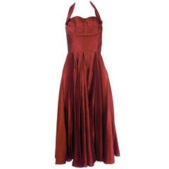 1950s Fred Perlberg Cranberry Red Halter Cocktail Dress