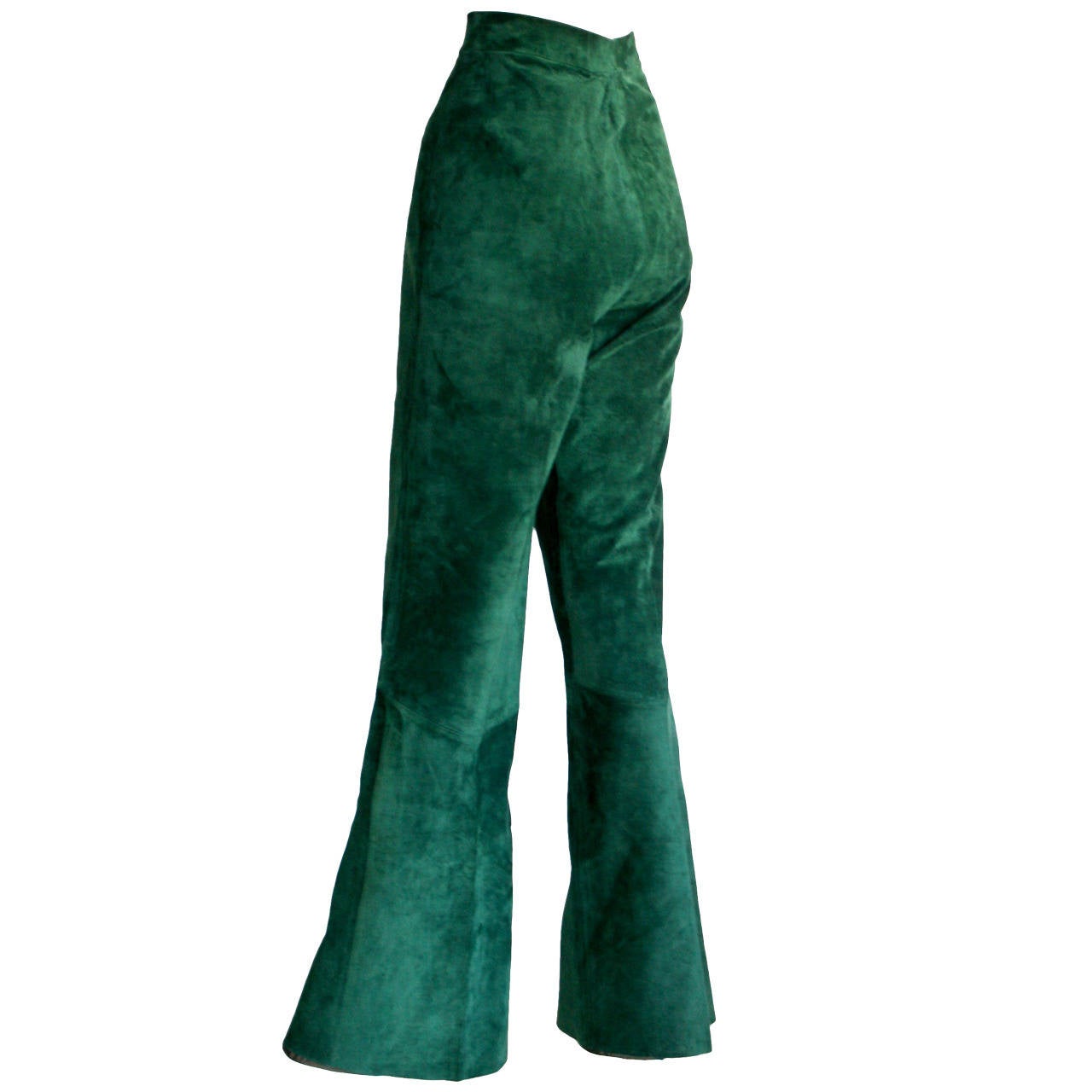 RARE Vintage Gucci Suede Leather Green High Waisted Bell Bottoms
