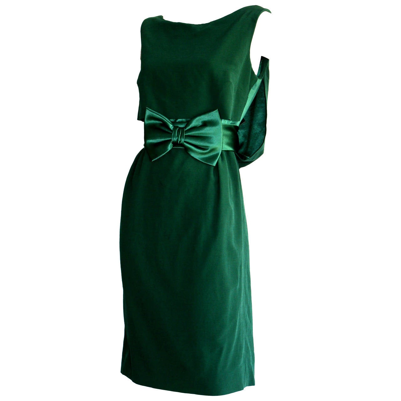 Beautiful Paola Quadretti Haute Couture 1960s Style Green Silk Dress & Bow Belt