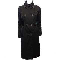 Gucci Black Coat with Emerald Velvet Stripe