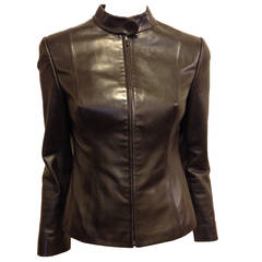 Used Richard Tyler Charcoal Gray Leather Racer Jacket