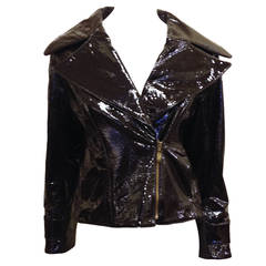 Oscar de la Renta Brown Patent Leather Jacket