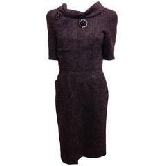 Oscar de la Renta Purple and Grey Tweed Dress