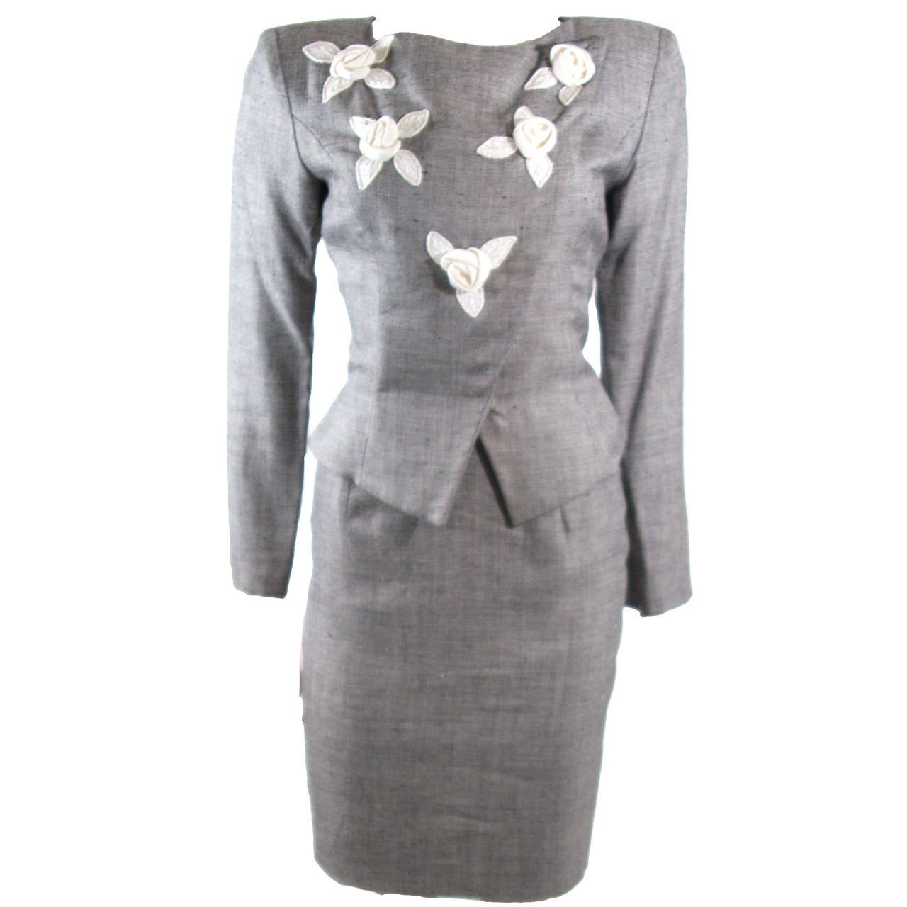 Vicky Tiel Linen and Wool Two Piece Jacket and Skirt Suit