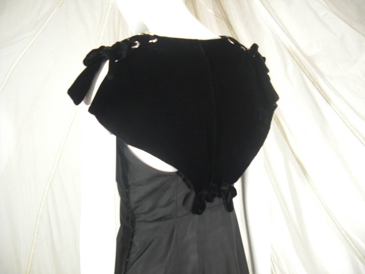 1930s Black Acetate and Velvet Lace Up Gown with Grommets 3